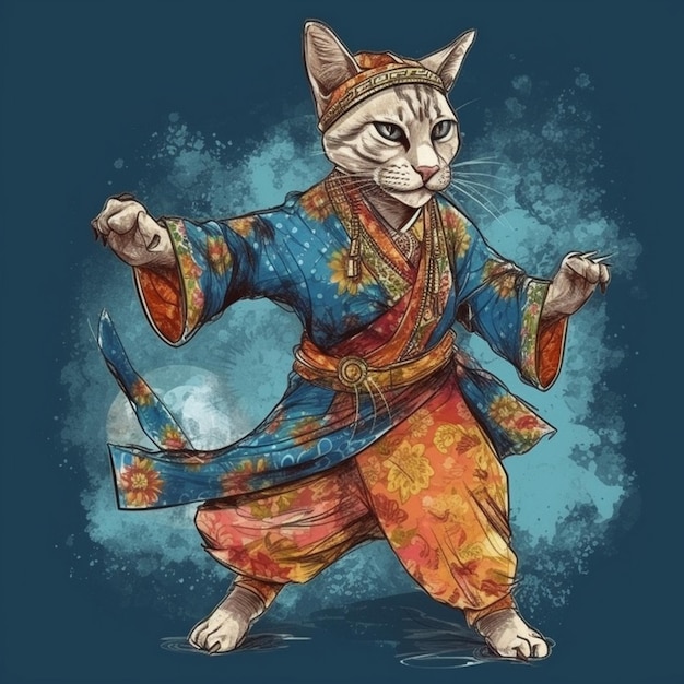 Aquarellmalerei einer tanzenden Katze