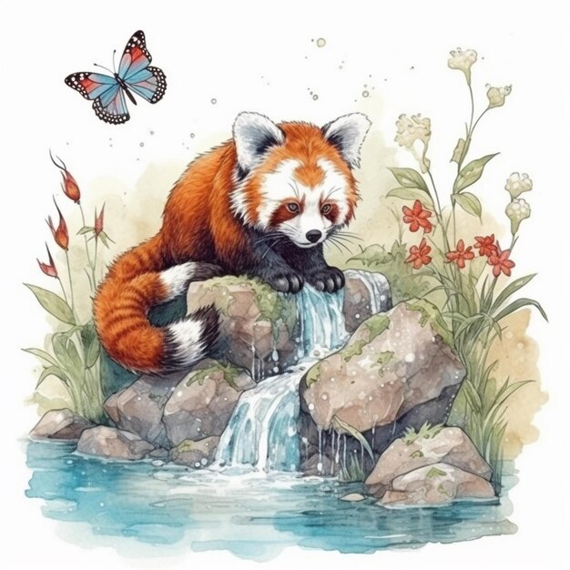 Foto aquarellmalerei eines besonderen roten pandas