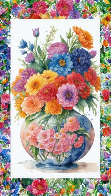 Aquarellmalerei eines Blumenstraußes in einer Vase