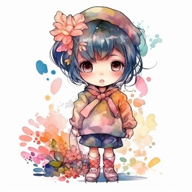 Aquarellmalerei eines Chibi-Mädchens