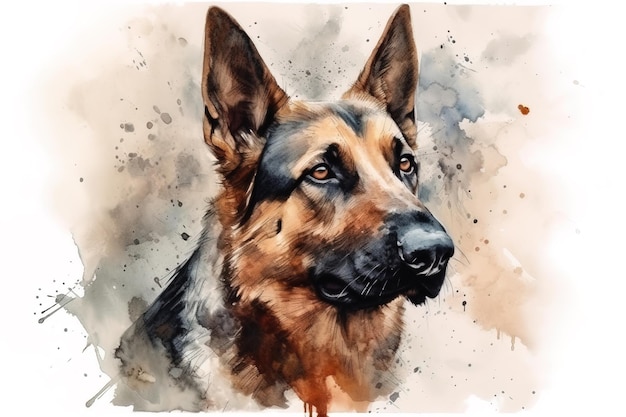 Aquarellmalerei eines deutschen Schäferhundes auf weißem Hintergrund Haustiertiere Illustration generative KI