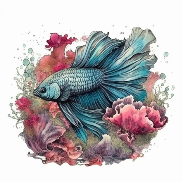 Aquarellmalerei eines großen Betta-Fisches