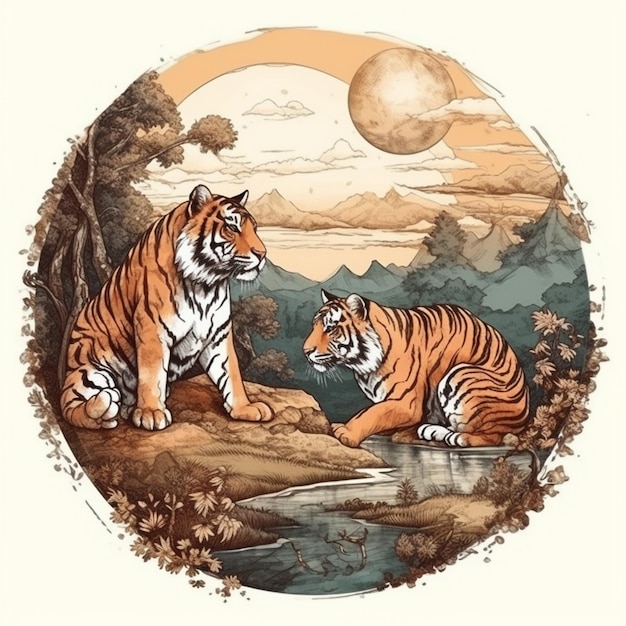 Aquarellmalerei eines großen Tigers