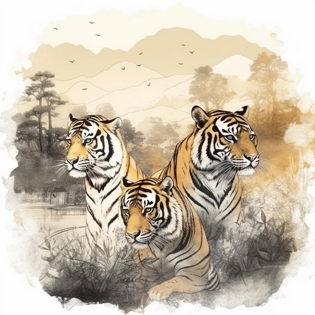 Aquarellmalerei eines großen Tigers