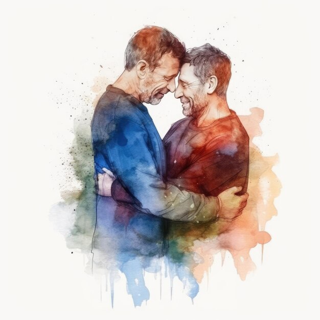 Aquarellmalerei eines LGBT-Paares im Alter von fünfzig Jahren