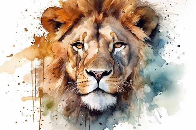 Aquarellmalerei eines Löwenkopfes