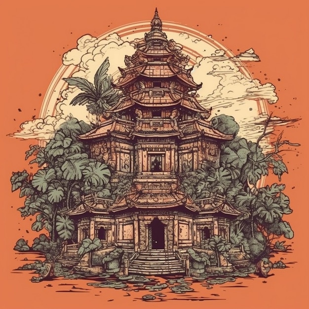 Aquarellmalerei eines majestätischen Tempels