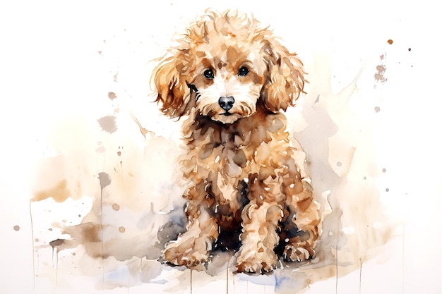 Foto aquarellmalerei eines niedlichen pudelhunds auf einem sauberen hintergrund haustiere säugetiere illustration generative ki