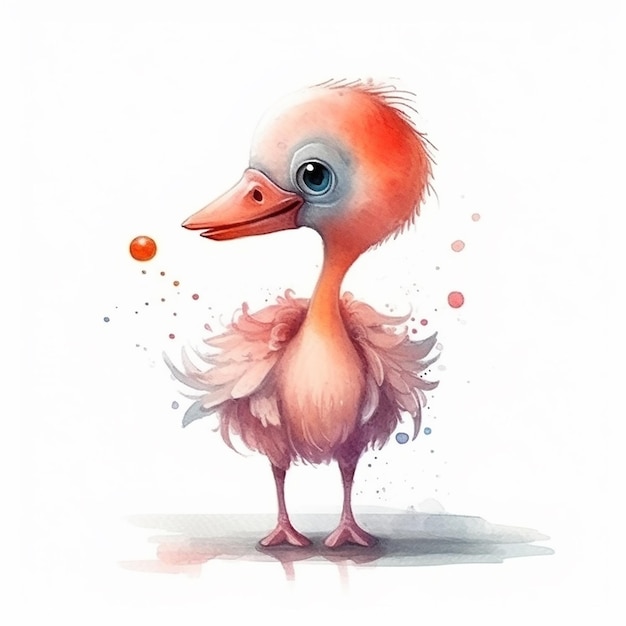 Aquarellmalerei eines niedlichen rosa Flamingos isoliert auf weißem Hintergrund