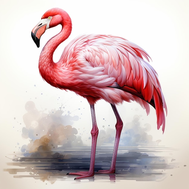 Aquarellmalerei eines niedlichen rosa Flamingos isoliert auf weißem Hintergrund