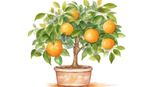 Aquarellmalerei eines Orangenbaums
