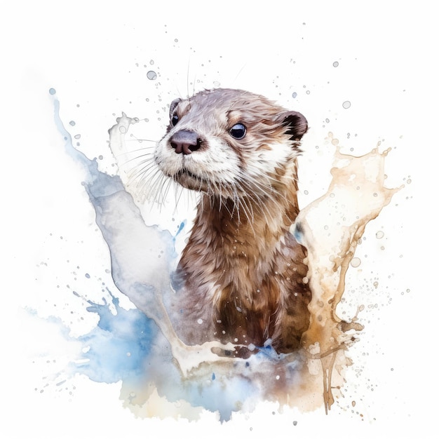 Aquarellmalerei eines Otters mit weißem Hintergrund
