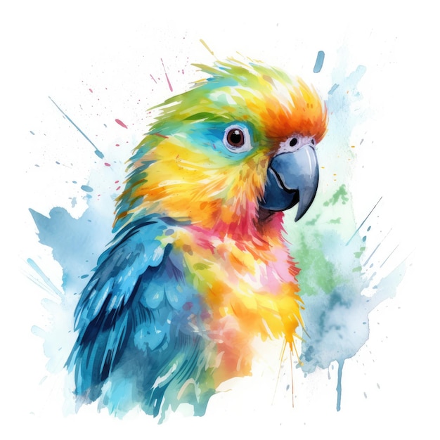 Aquarellmalerei eines Papageis mit weißem Hintergrund