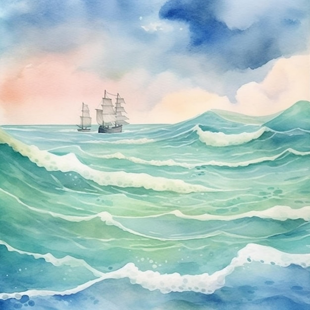 Aquarellmalerei eines Schiffes im Meer