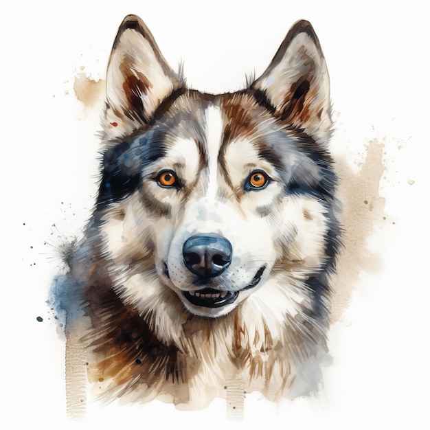 Aquarellmalerei eines sibirischen Huskys auf weißem Hintergrund Al erzeugt