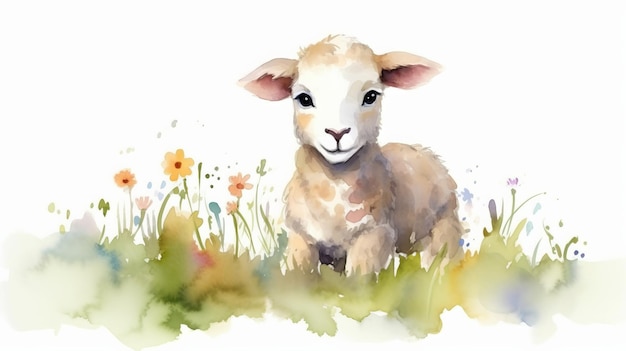 Aquarellmalerei eines süßen Lammbabys