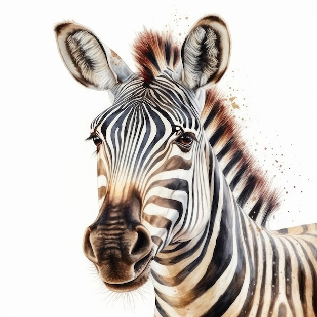 Aquarellmalerei eines süßen Zebras auf weißer AI-generierter Illustration