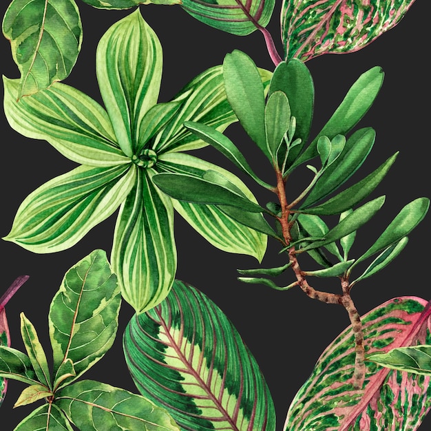 Aquarellmalerei grüne tropische Blätter nahtlose Hintergrundmuster.