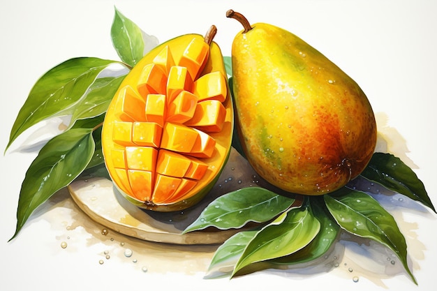 Aquarellmalerei mit Mangofrüchten