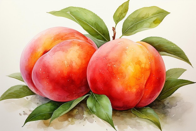 Aquarellmalerei mit Pfirsichfrüchten