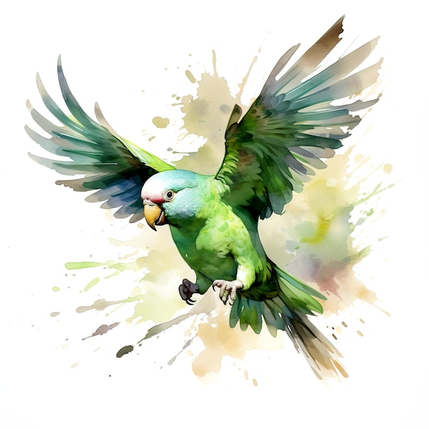 Aquarellmalerei von alexandrinischem Papagei auf sauberem Hintergrund Vögel Tiere Illustration Generative KI