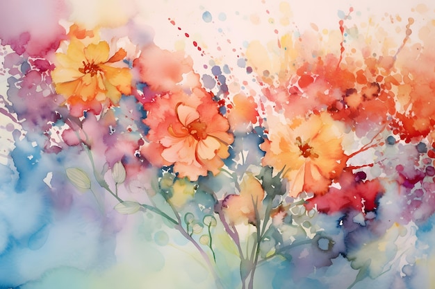 Aquarellmalerei von Blumen auf abstraktem Aquarellhintergrund