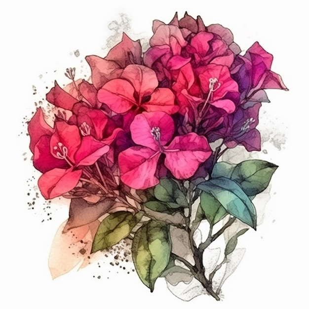 Aquarellmalerei von Bougainvillea-Blumen