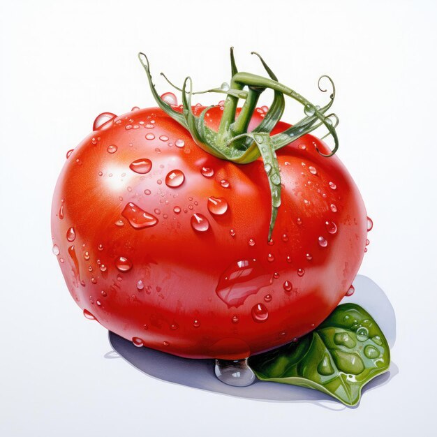 Foto aquarellmalerei von frischen nassen bio-tomaten mit wassertropfen auf weißem hintergrund