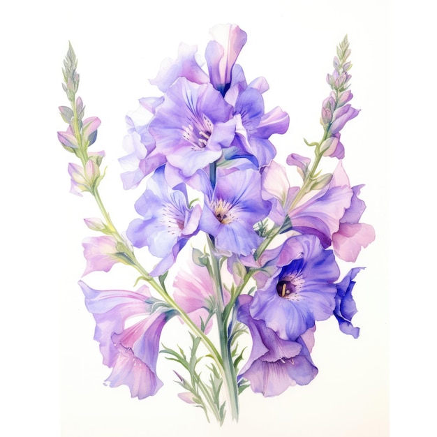 Aquarellmalerei von Larkspur mit weißem Hintergrund