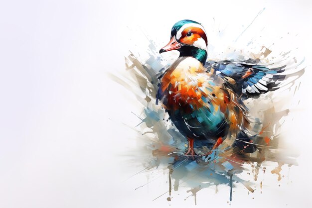 Aquarellmalerei von Mandarinente mit weißem Hintergrund Wildtiere Illustration Generative KI