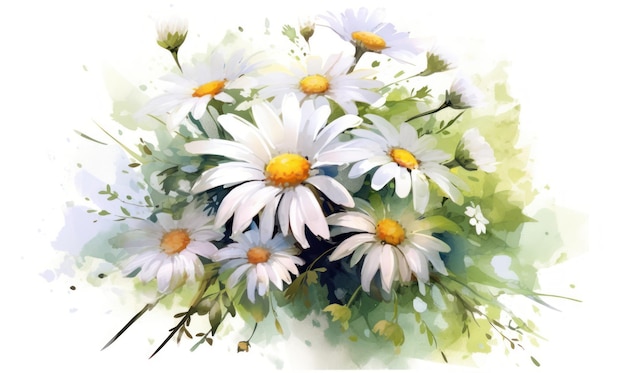 Aquarellmalerei von Marguerite auf weißem Papier Blumenillustration Blumenstrauß