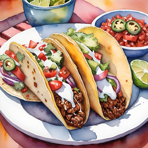 Aquarellmalerei von mexikanischen Tacos