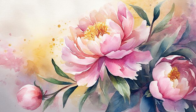 Aquarellmalerei von Pfeonenblumen Botanische handgezeichnete Kunst Schöne Blumenkomposition