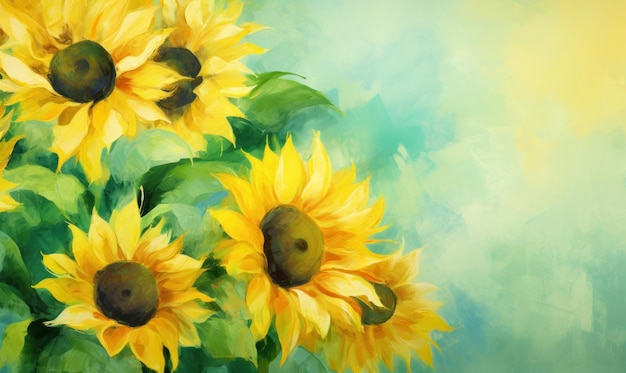 Aquarellmalerei von Sonnenblumen mit leuchtend gelben Blütenblättern vor einem weichen Hintergrund AI Generative