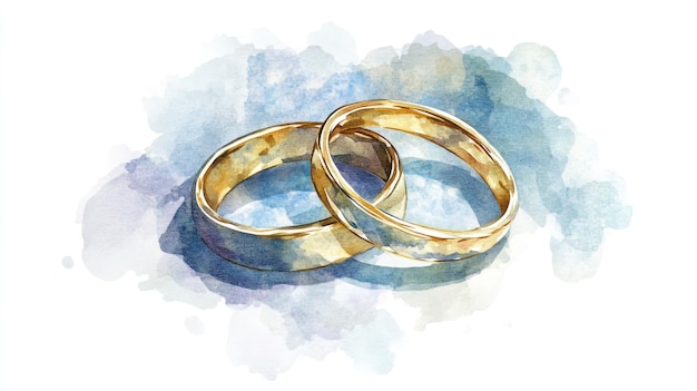 Aquarellmalerei von zwei goldenen Hochzeitsringen 1
