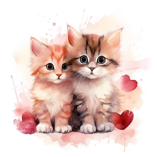 Aquarellpaar Katze romantische Valentinstagskarte