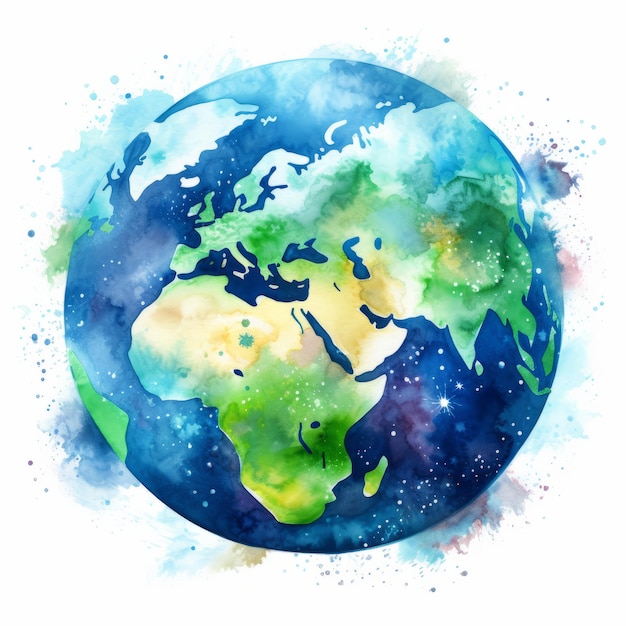 Foto aquarellplanet erde mit aquarellspritzern vektorillustration