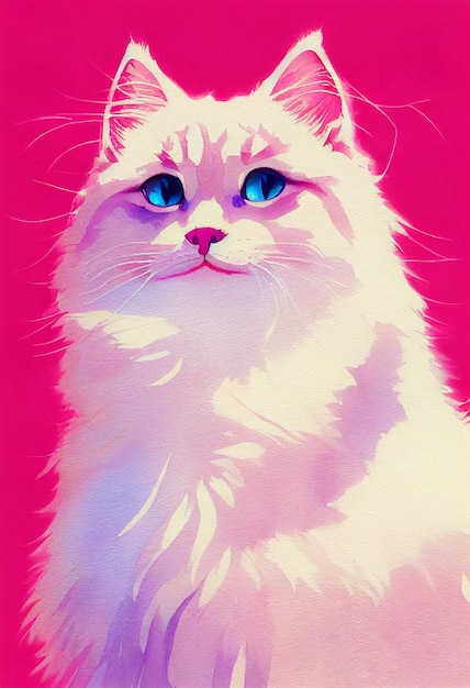 Aquarellporträt der süßen sibirischen Katze