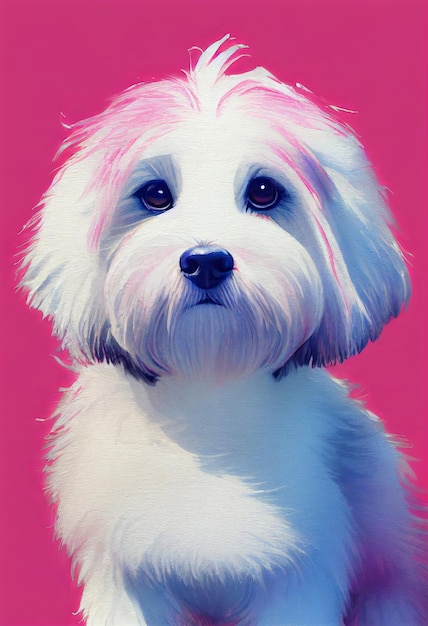 Aquarellporträt des süßen Coton de Tulear-Hundes