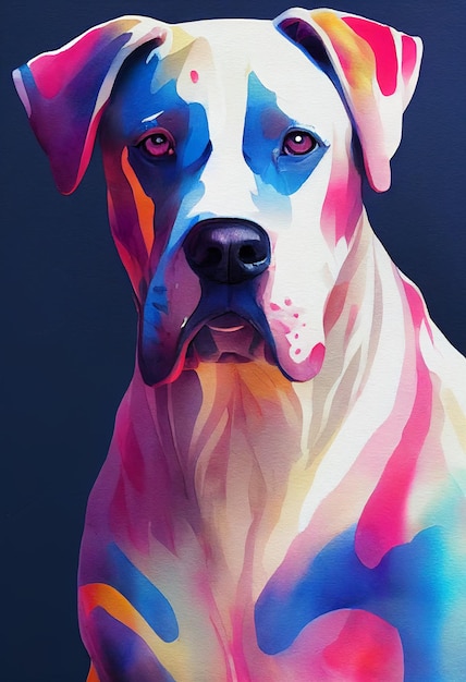 Aquarellporträt des süßen Dogo Argentino-Hundes