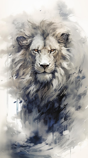 Aquarellporträt eines Löwen auf weißem Hintergrund Digitales Gemälde