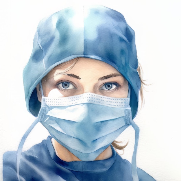 Aquarellporträt eines Mädchens in einer medizinischen Maske. Vektorillustration