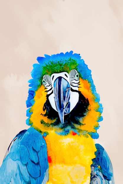 Aquarellporträt eines mehrfarbigen Papageis