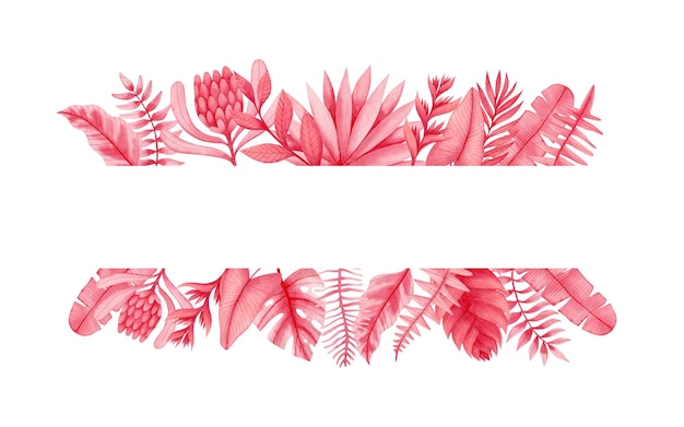 Aquarellrahmen aus rosafarbenen tropischen Blättern