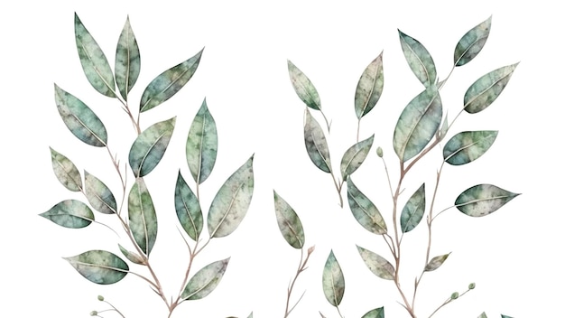 Foto aquarellrahmen mit eukalyptusblättern handbemaltes blumenornament mit silberdollarsamen und baby-eukalyptuszweigen isoliert auf weißem hintergrund