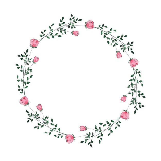 Foto aquarellrahmen rosa wildblumen handbemalt im botanischen stil für urlaub, logo, hochzeitskarten