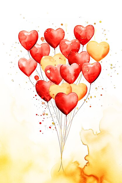 Foto aquarellrote und goldene ballons hintergrund mit kopierraum