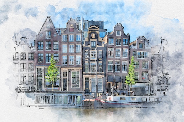 Aquarellskizze von Westerkerk amsterdam