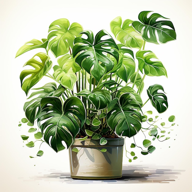 AquarellStil Kleine Monstera in einem Topf Clipart isoliert