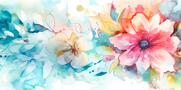 Aquarelltextur mit floralen Elementen Generative KI